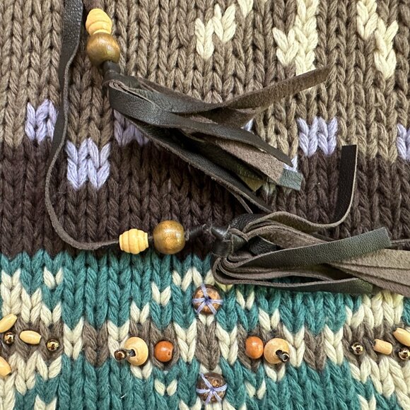 LaROK Woodsman Beaded Lace Up Reindeer Wool Sweater aso Jessica Simpson S - Picture 9 of 16